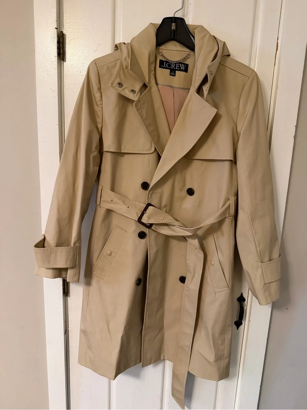 J. Crew Women's Petite Beige Double-Breasted Trench Coat with Hood